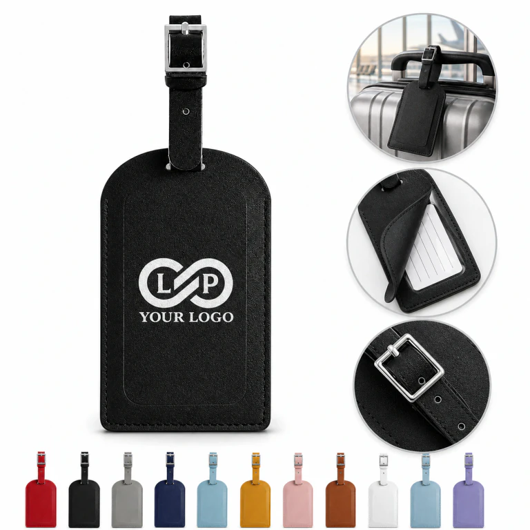 Privacy Protection Leather Luggage Tags with Info Card & Metal Buckle