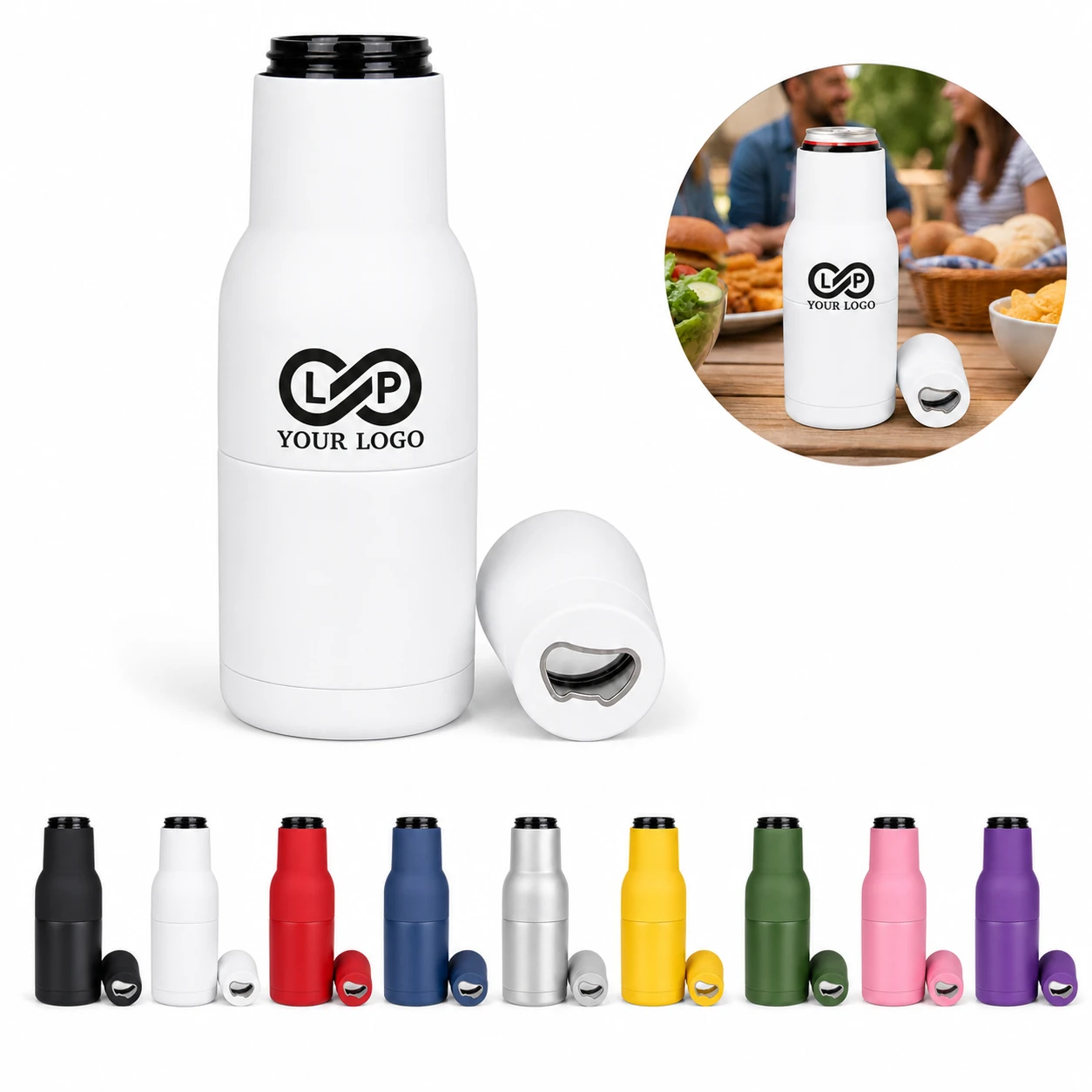 3 in 1 Stainless Steel Insulated Can Holder with Built-in Opener