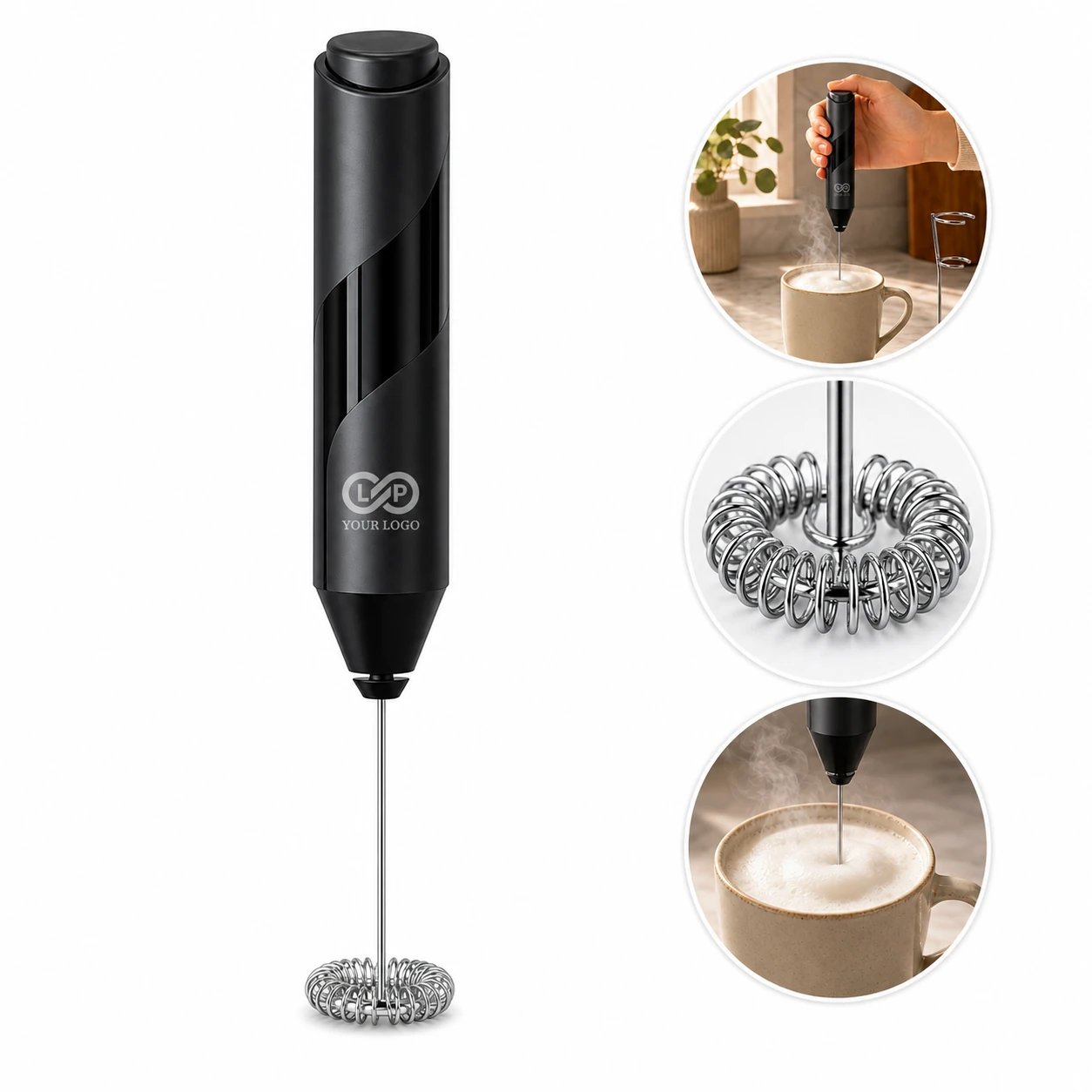 Wireless Electric Stainless Steel Milk Frother with Stand - Handheld