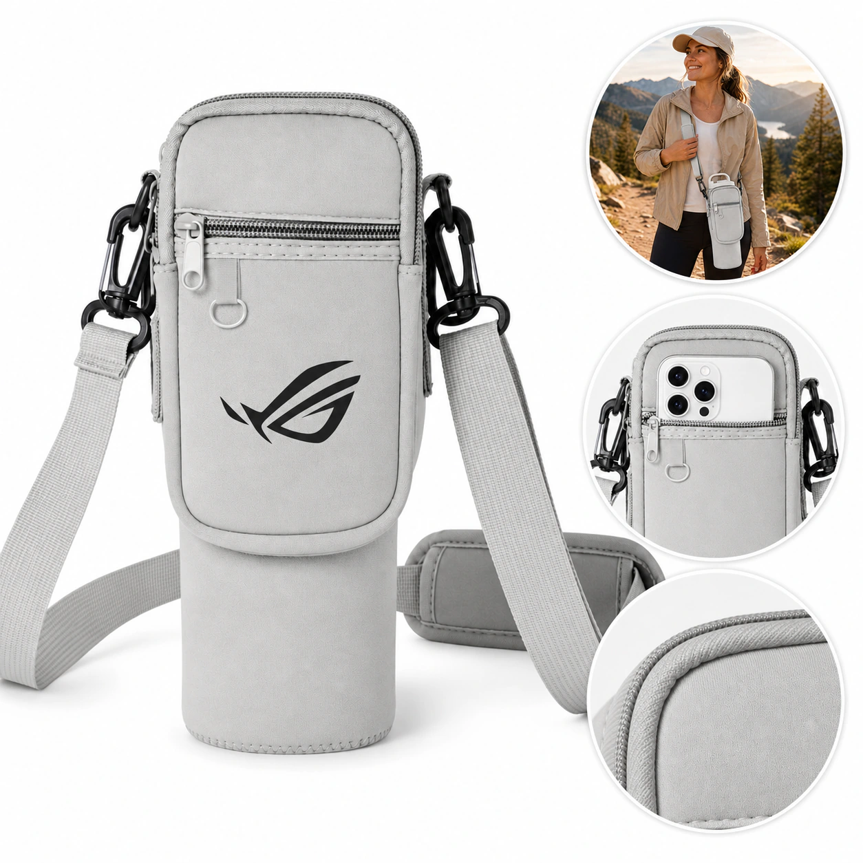 Neoprene Water Bottle Carrier Bag with Shoulder Strap, Phone Pocket
