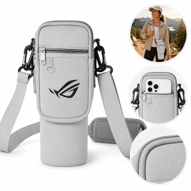 Neoprene Water Bottle Carrier Bag with Shoulder Strap, Phone Pocket