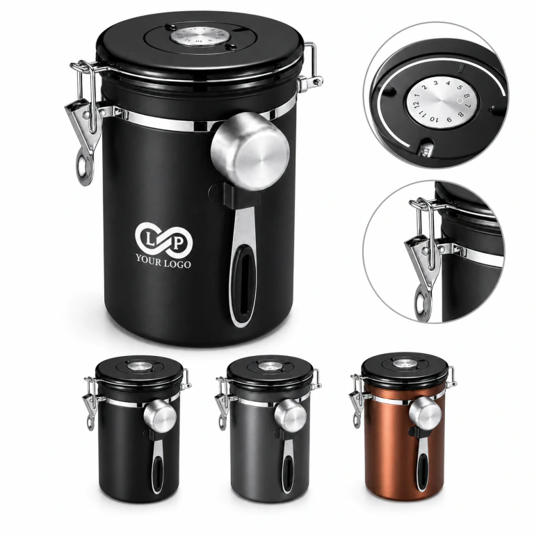 Stainless Steel Airtight Coffee Canister with CO2 Valve & Silicone Seal