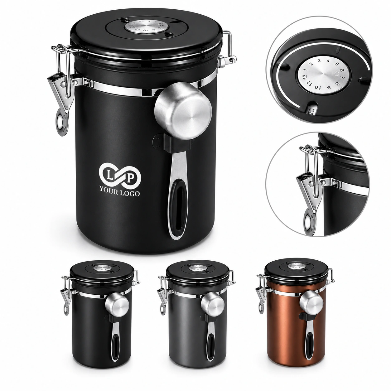 Stainless Steel Airtight Coffee Canister with CO2 Valve & Silicone Seal