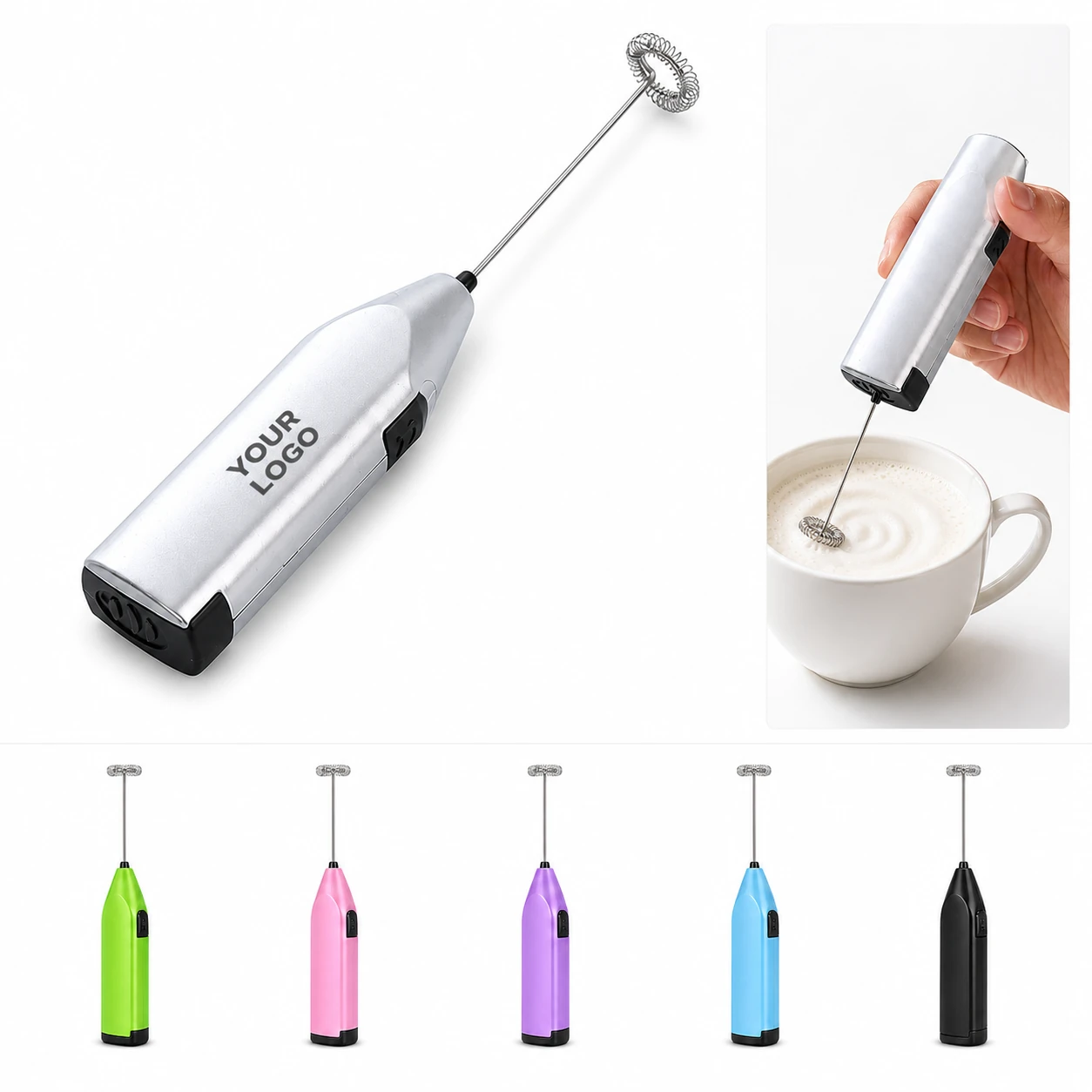Mini Battery Handheld Milk Frother Silver Coffee Electric Egg Beater
