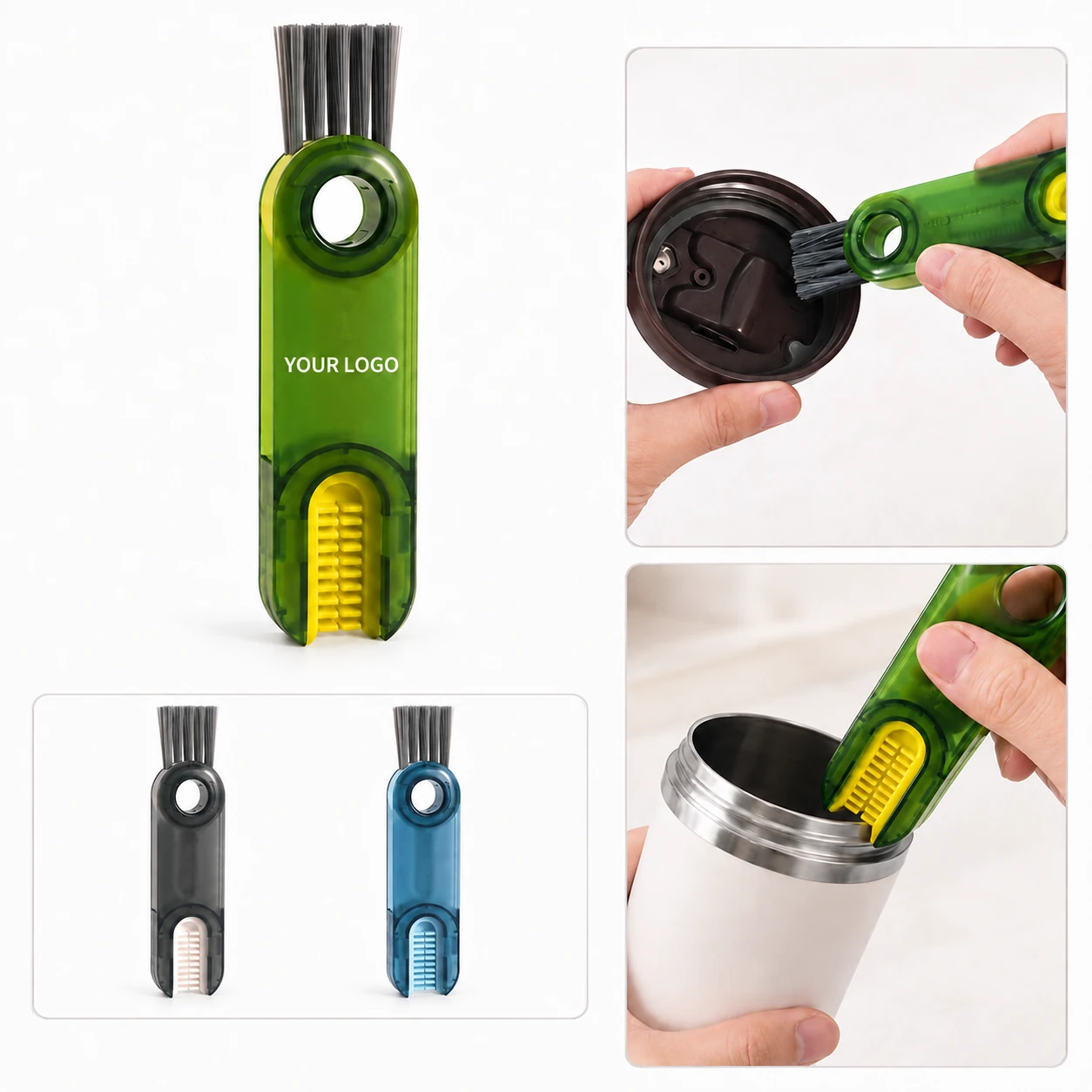 3-in-1 Multifunctional Cleaning Brush for Thermos Cups with Rotating Head & Silicone Brushes