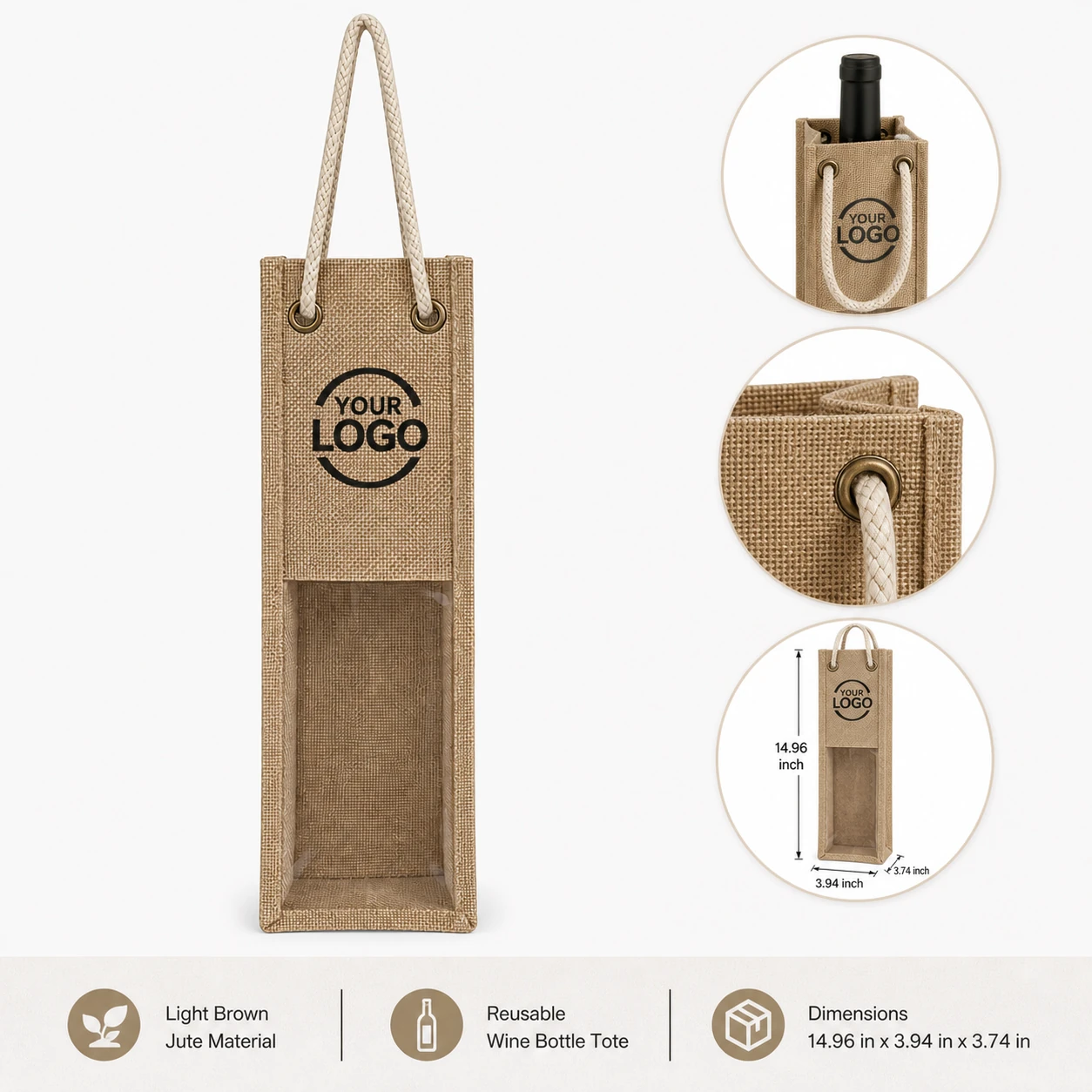 Eco-Friendly Burlap Wine Bottle Bag with Rattan Handles