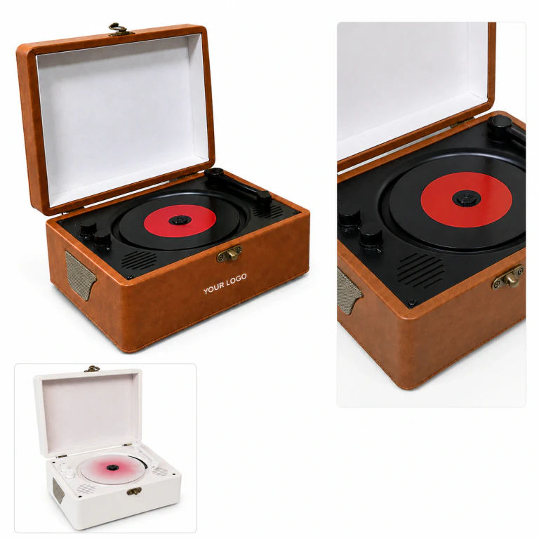 Vintage Wood Suitcase CD Player with Bluetooth & High-Quality Sound