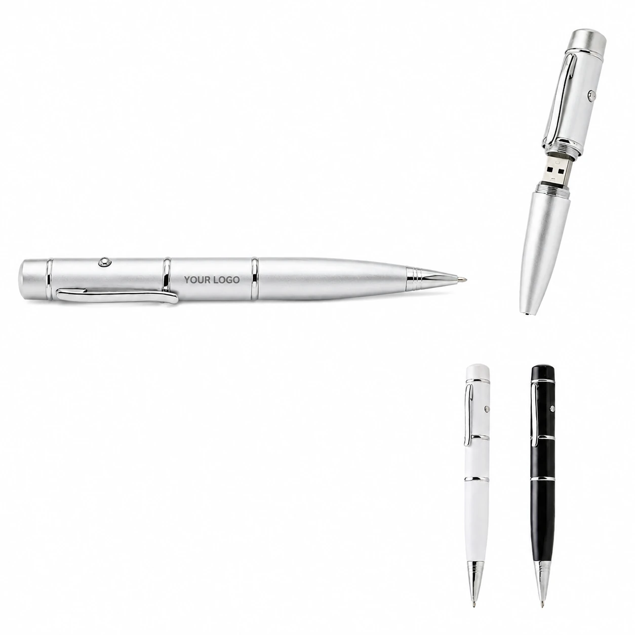 Portable Metal Ballpoint Pen USB Flash Drive Custom Logo 16GB