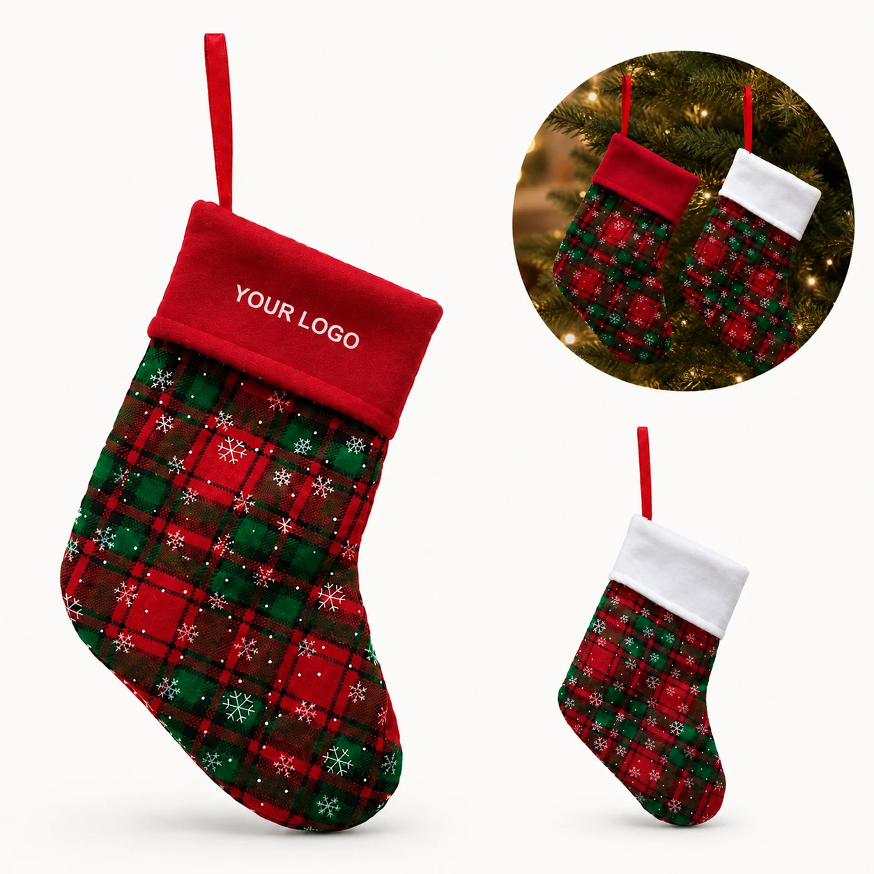 2 Pack Mini Christmas Stockings - Snowflake Pattern Red Microfiber Cloth