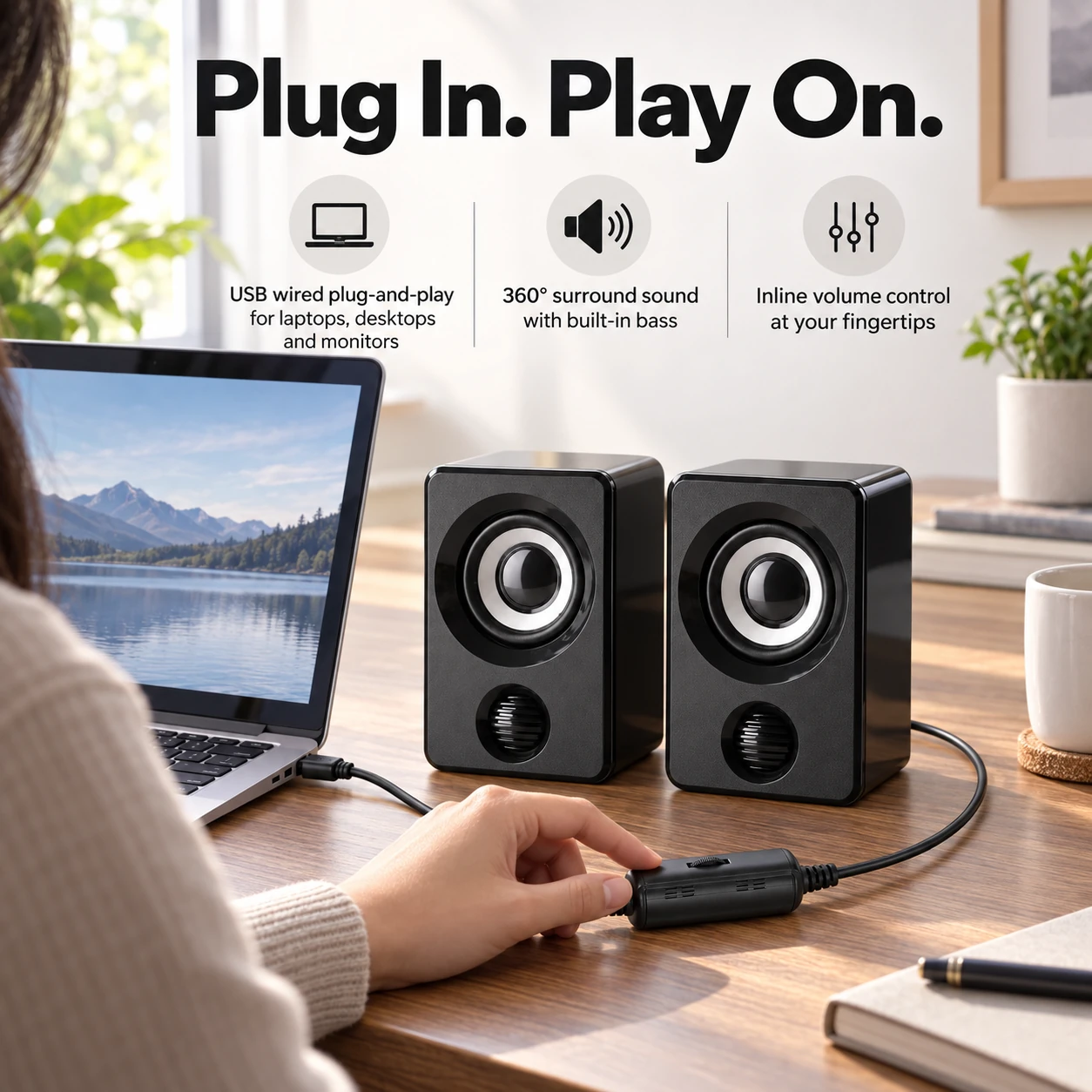 Portable Wired USB Plug and Play Laptop Speaker 360 Surround Sound