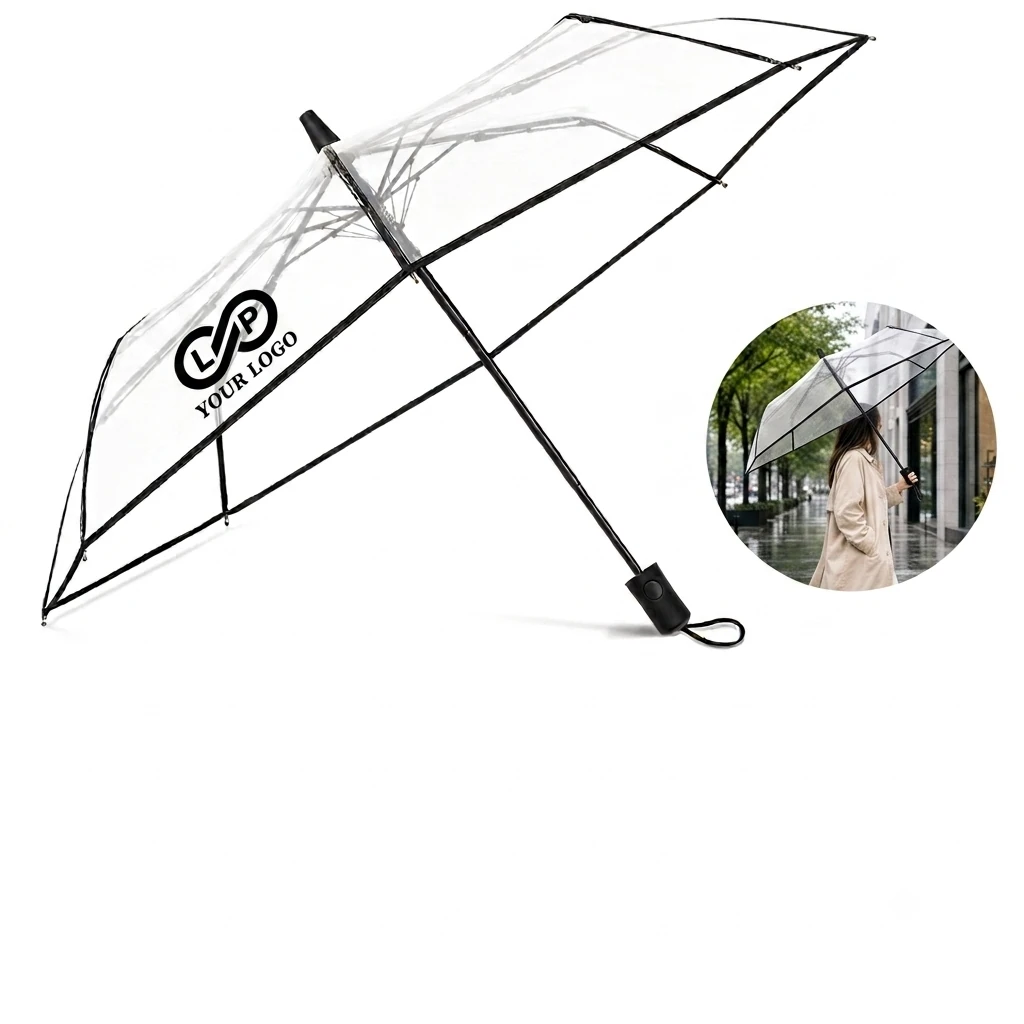 Custom Clear Folding Umbrella with Cherry Blossom Print