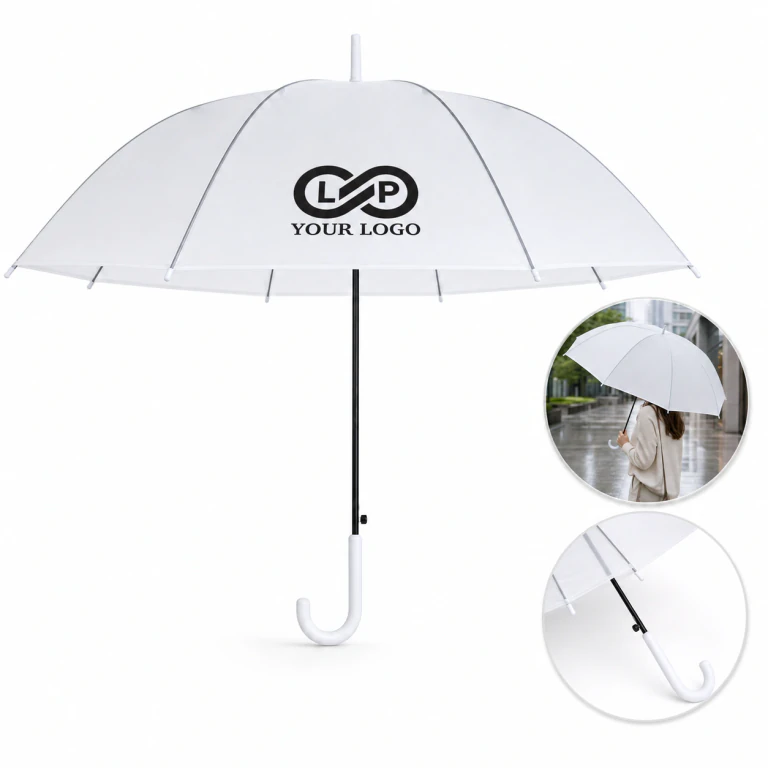 Transparent Frosted Customizable Long-handled Umbrella with Logo