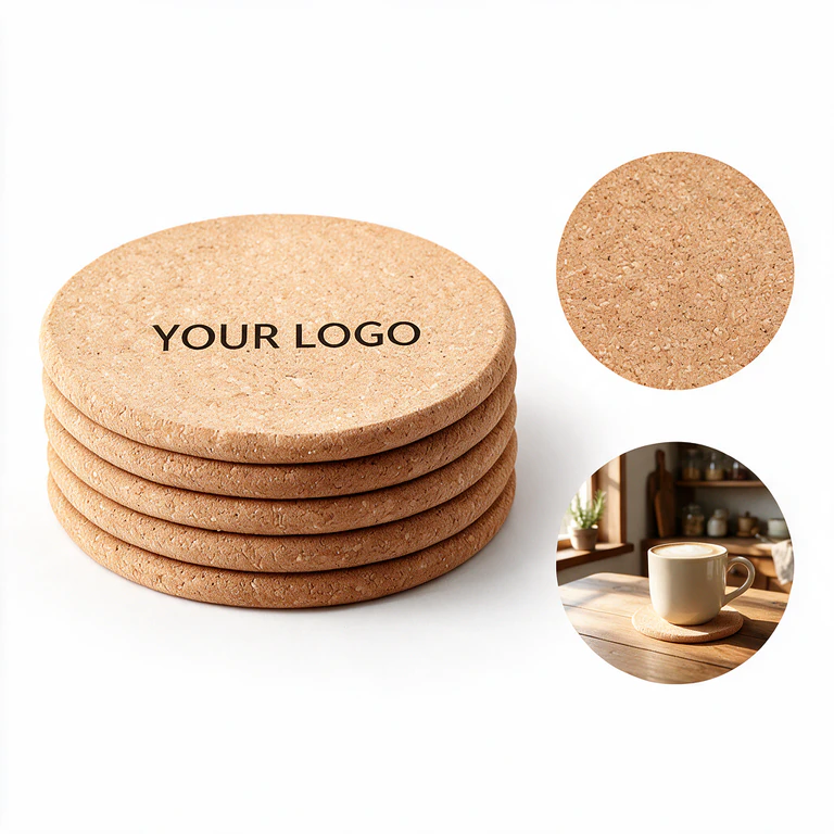 Round Cork Coasters Absorbent Thick Wooden Base for Drinks Hot Dishes