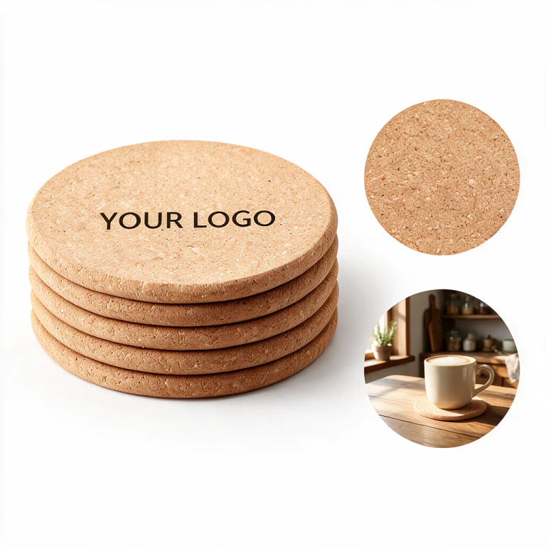 Round Cork Coasters Absorbent Thick Wooden Base for Drinks Hot Dishes