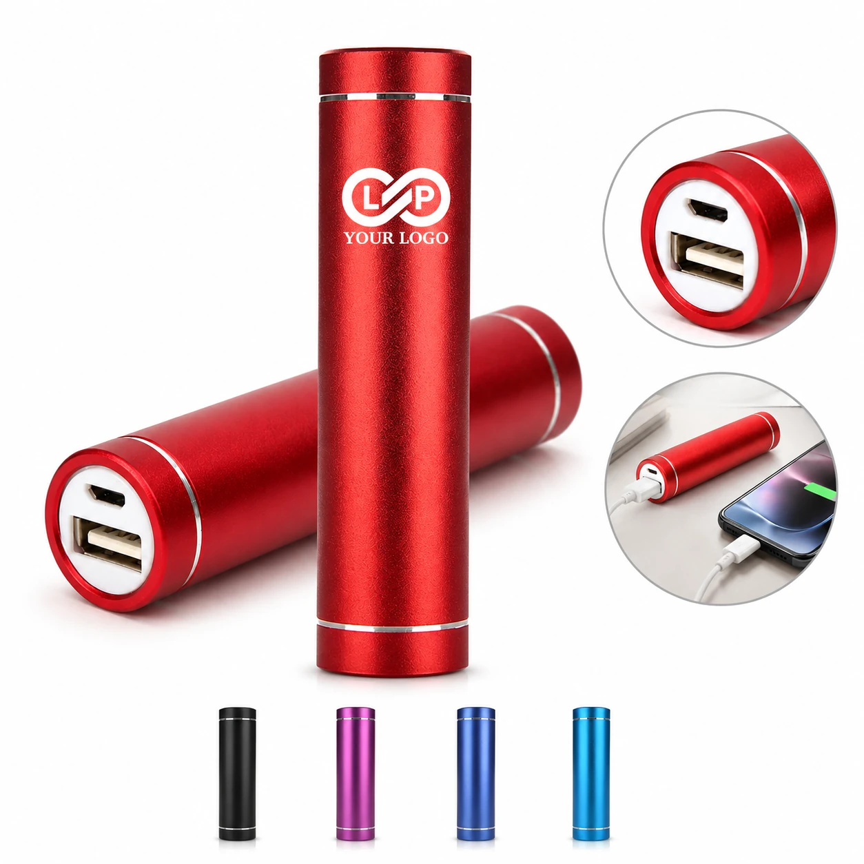 Portable 2000mAh Cylindrical Compact External Power Bank