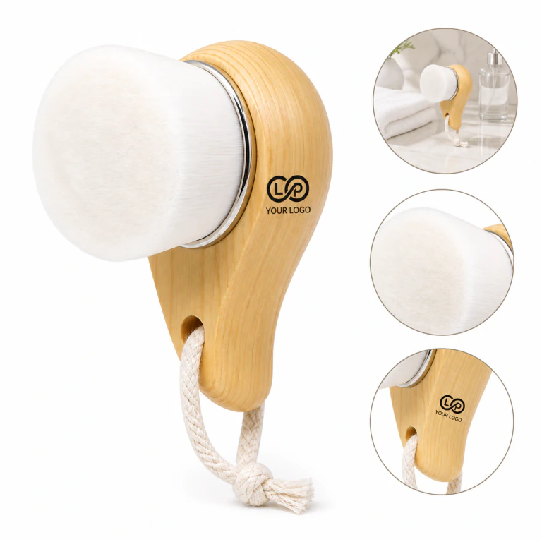 Soft Portable Pine Bamboo Comma Handle Massage Face Brush