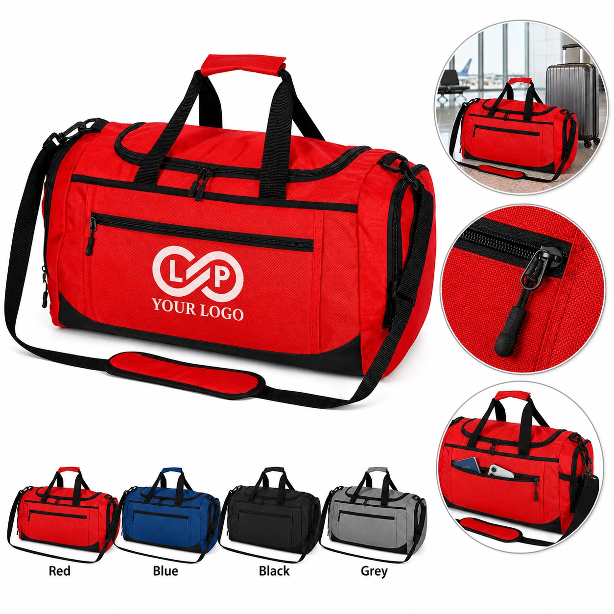 Large Foldable Travel Duffle Bag with Multiple Pockets Polyester