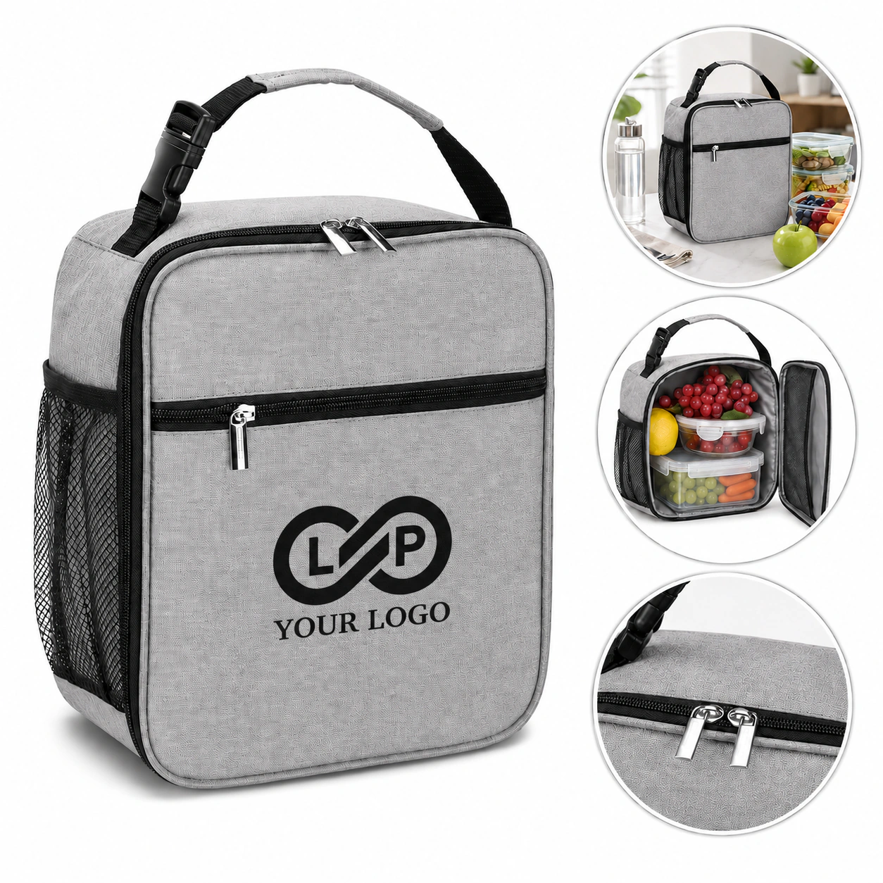 Reusable Insulated Lunch Bag - Leakproof Oxford, Mesh Pockets