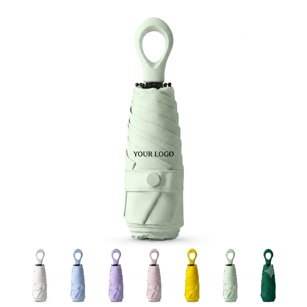 Capsule Umbrella with Finger Ring Handle UPF 50 UV Protection