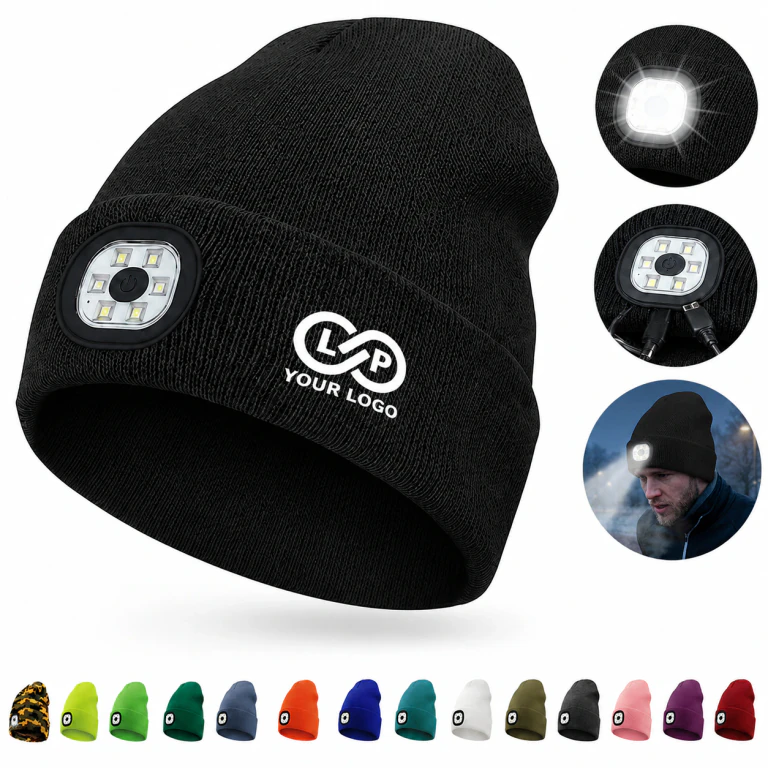LED Lighted Winter Knitted Beanie Hat with USB Charging for Outdoor
