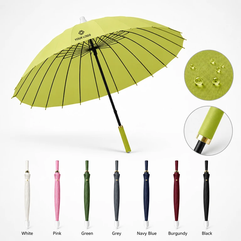 Durable Men's Straight-Shaft Umbrella with Waterproof Cover 24 Ribs