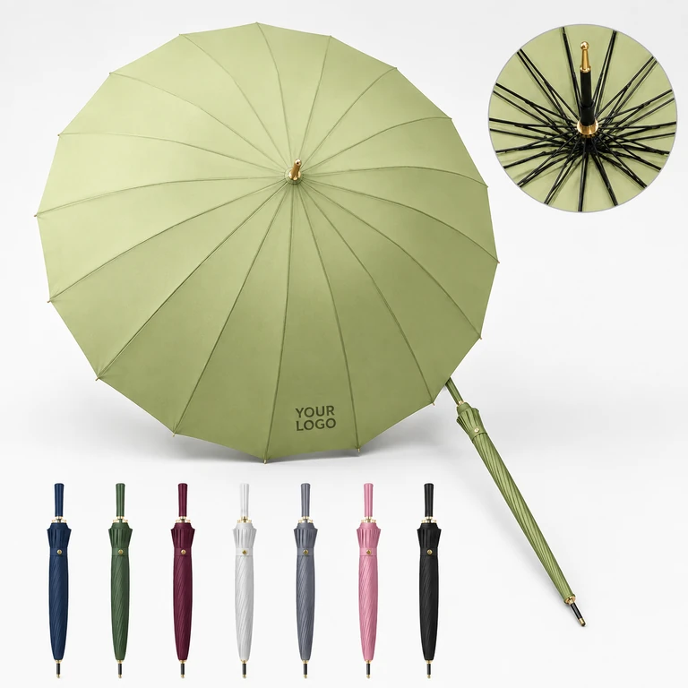 16-Rib Durable Long Handle Automatic Golf Umbrella with Large Canopy