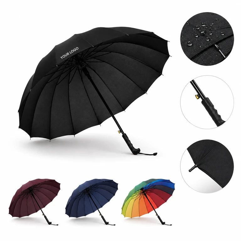 Leakproof Sun&Rain Automatic Long Handle 16-Rib Steel Golf Umbrella