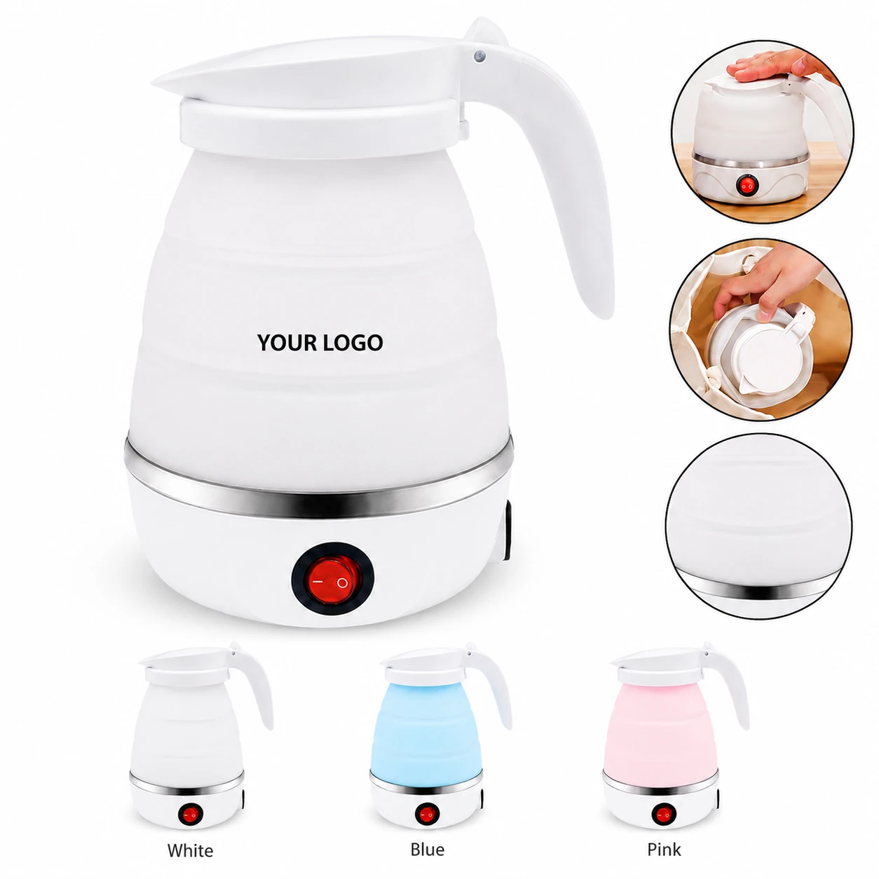 Portable Foldable Silicone Electric Kettle Travel Camping Fast Boil