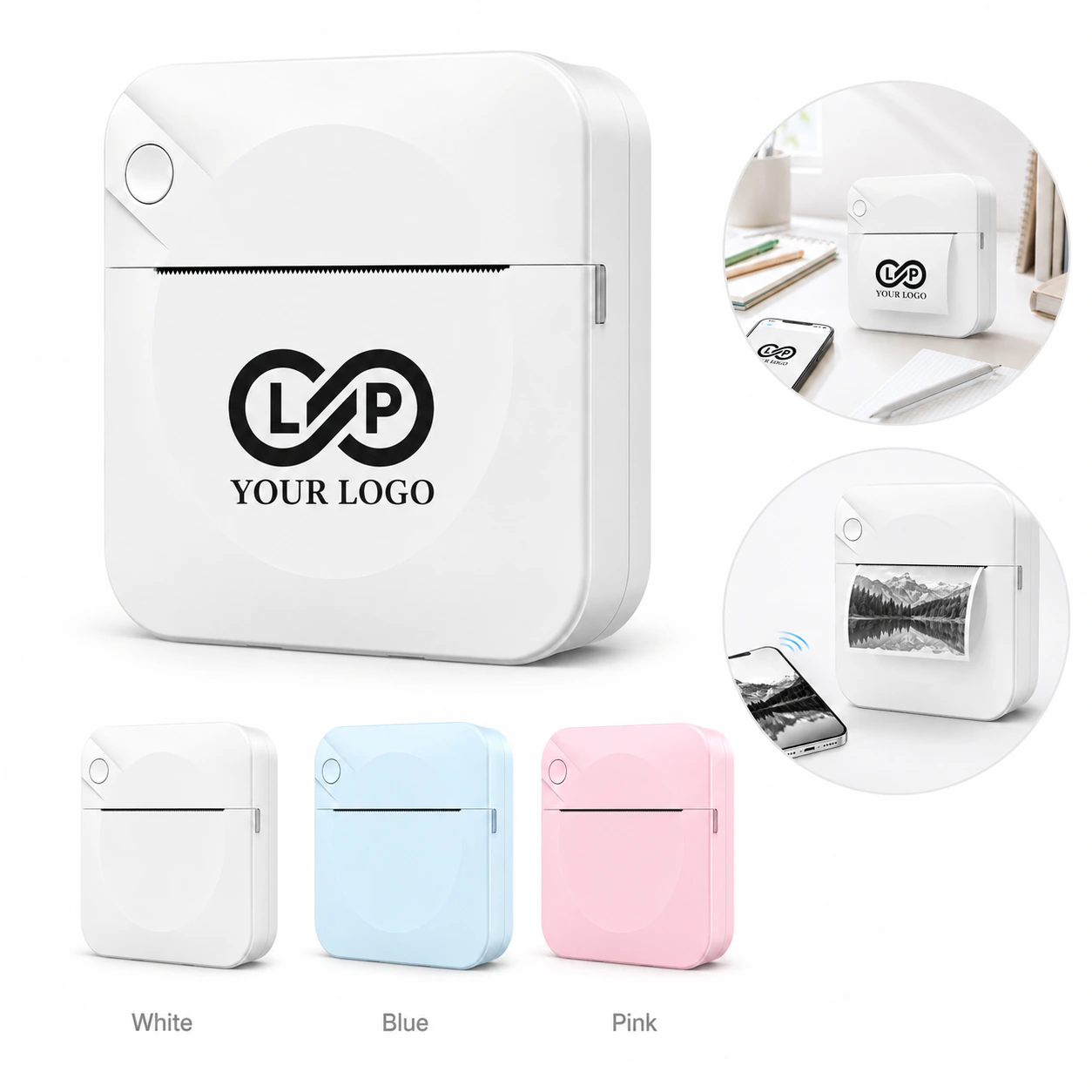 Portable Bluetooth Thermal Mini Printer, Inkless Wireless ABS for Study