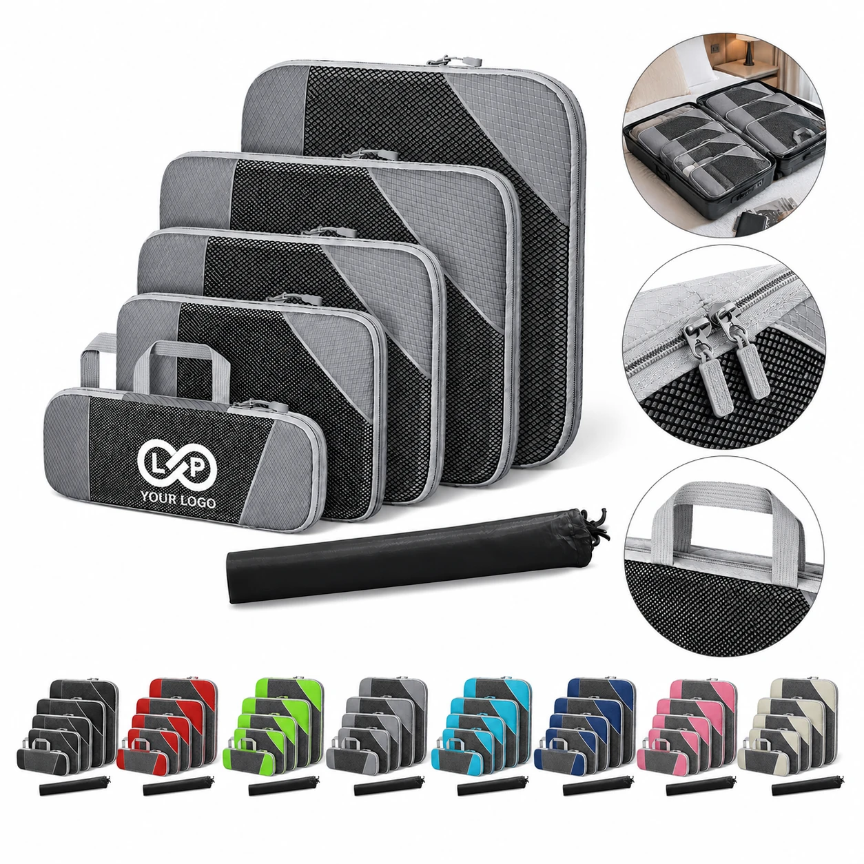 6 Pack Compression Packing Cubes For Travel - Nylon Organizer, Space Saver