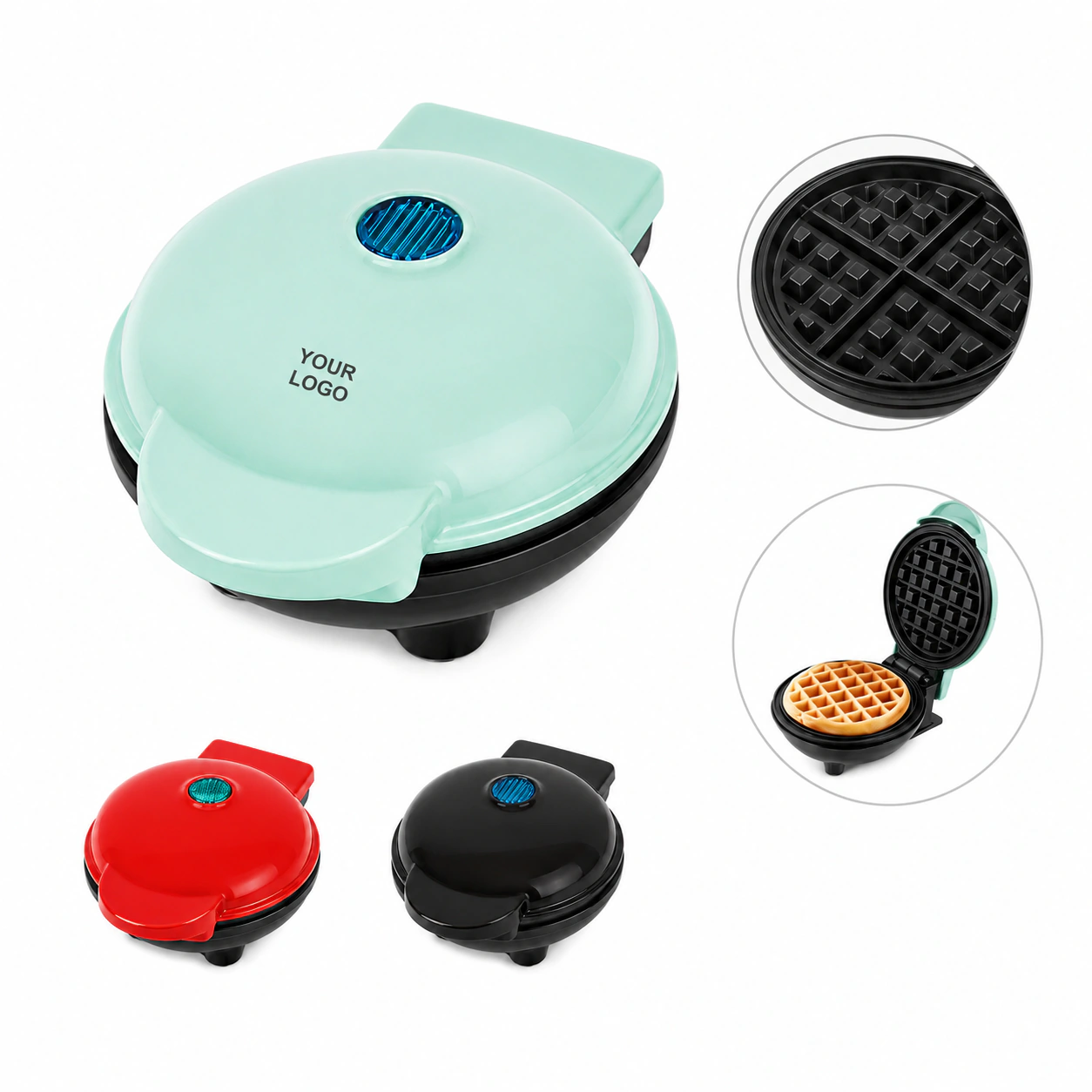 Mini Heart Shaped Round Waffle Cake Machine with Non-stick Coating