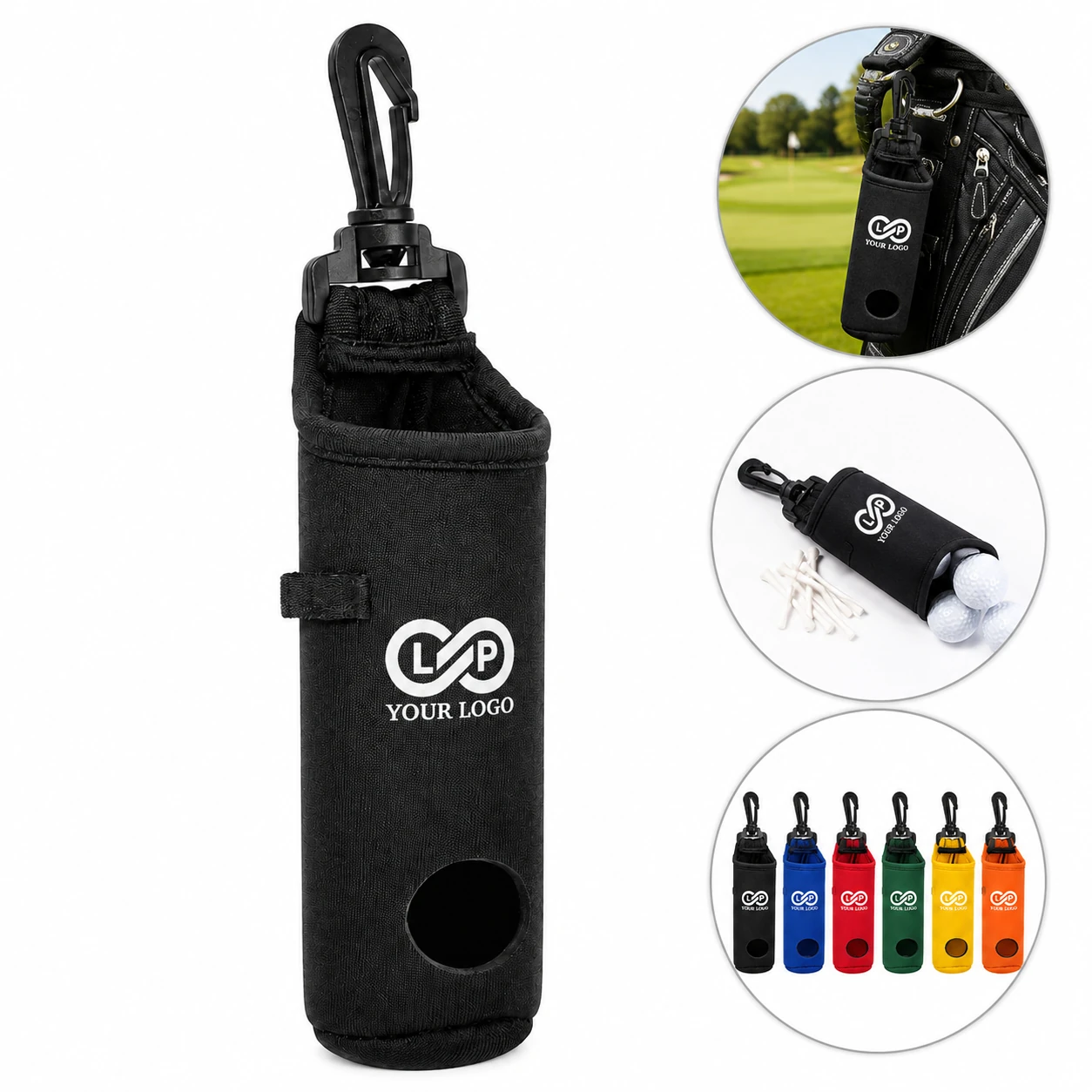 Durable Polyester Golf Ball Bag with Hook and Double Holes