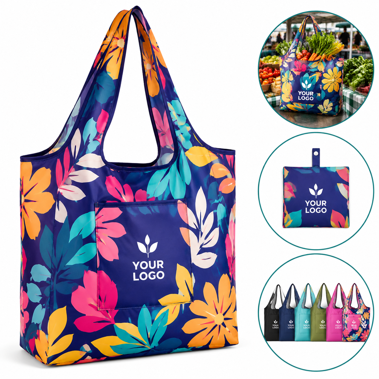 Large Capacity Foldable Reusable Colorful Polyester Shopping Bag