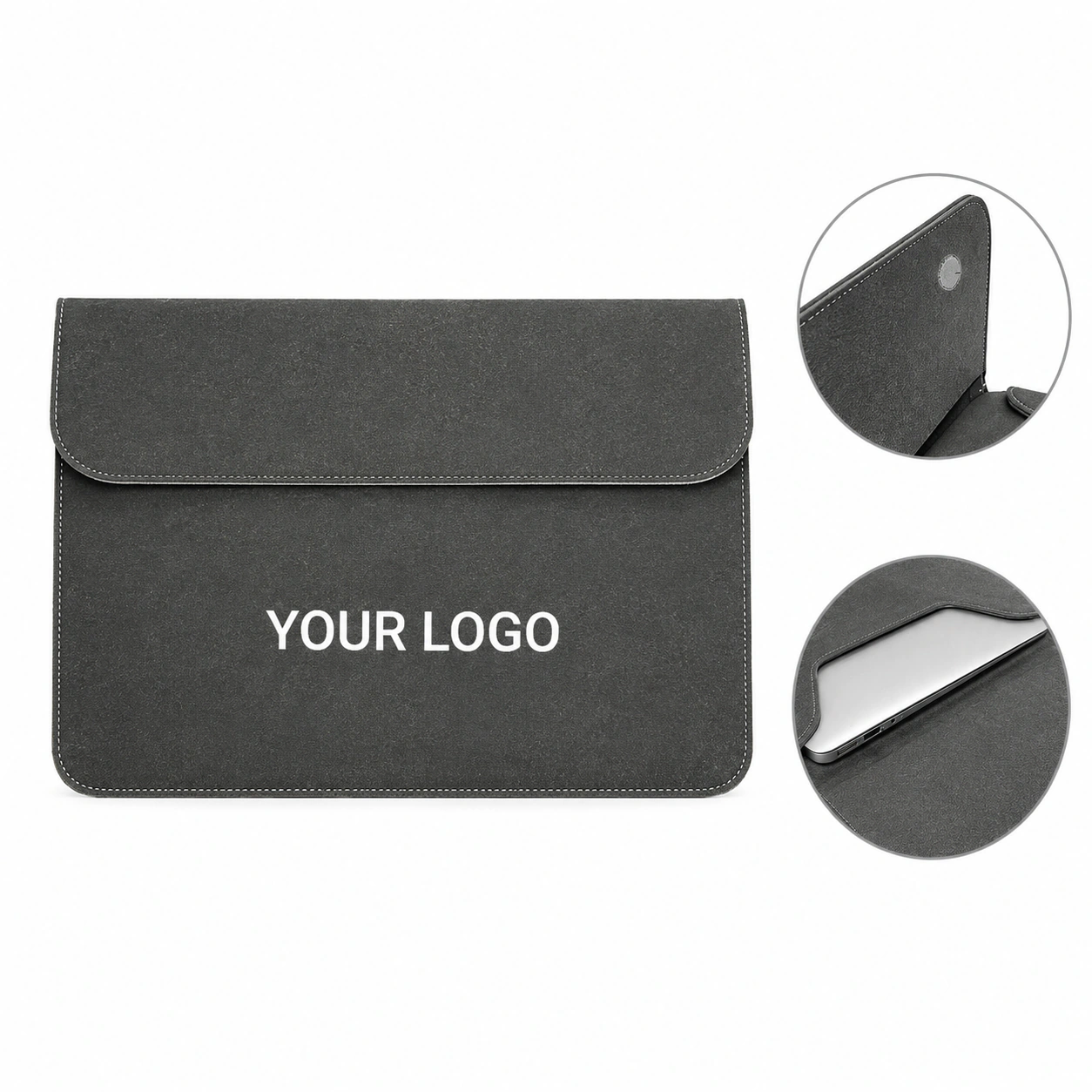 Nubuck Leather Durable Vertical Laptop Magnetic Liner Bag