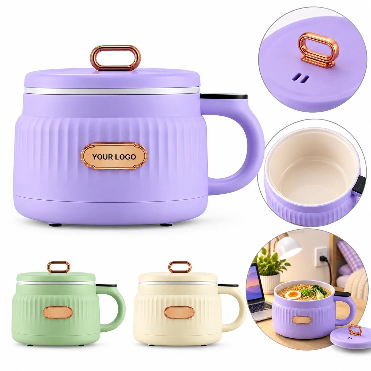 Electric Rice Noodle Cooking Pot with Non-Stick Ceramic Glaze
