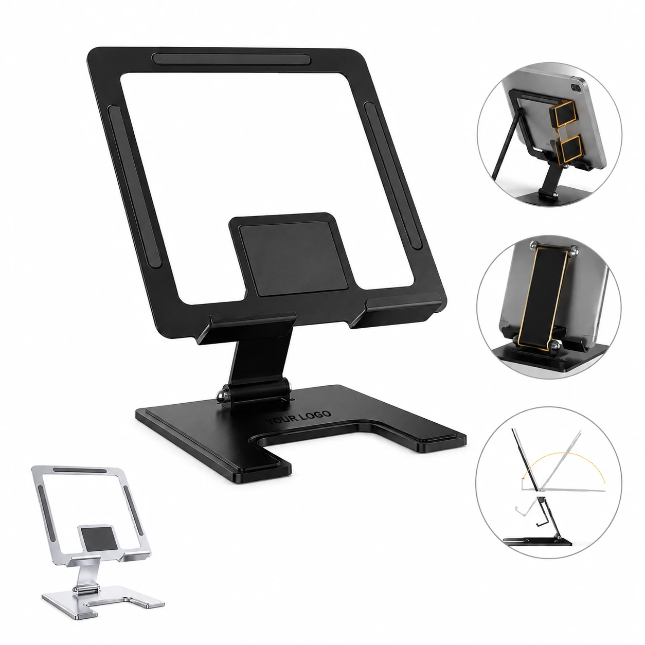 Durable Steel Adjustable Tablet Stand with Non-Slip Base