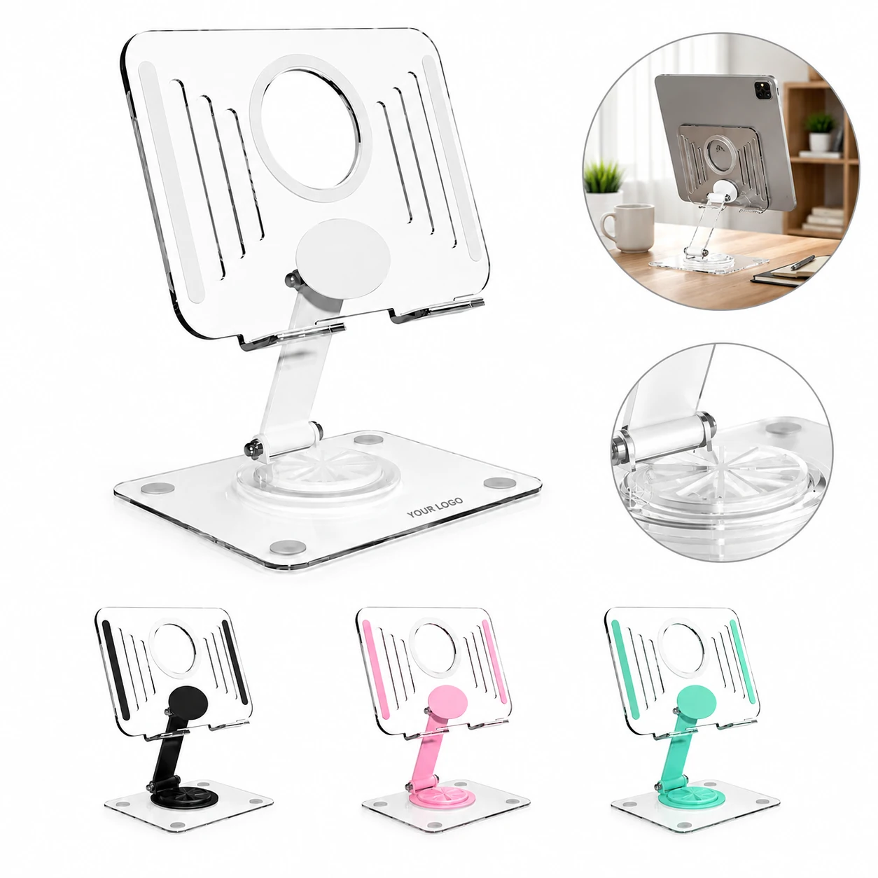 Rotating Compact Acrylic Clear Desk Tablet Stand Holder