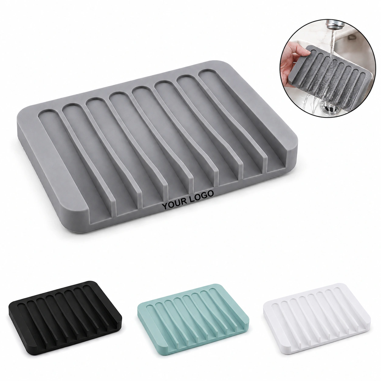 Self-Draining Food-Grade Silicone Soap Holder for Bathroom Kitchen