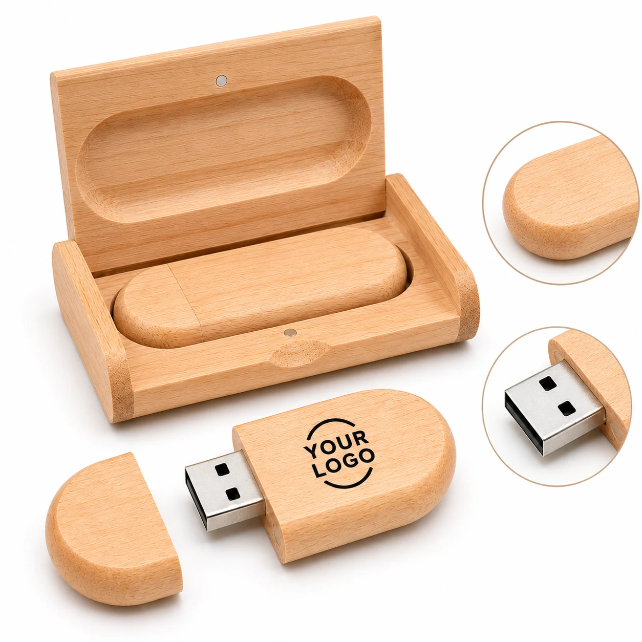 Creative and Practical Portable Wooden Box USB Flash Drive 2GB