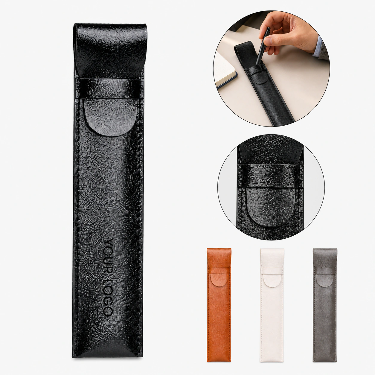 Customizable PU Leather Pen Case with Flap Closure for School Office