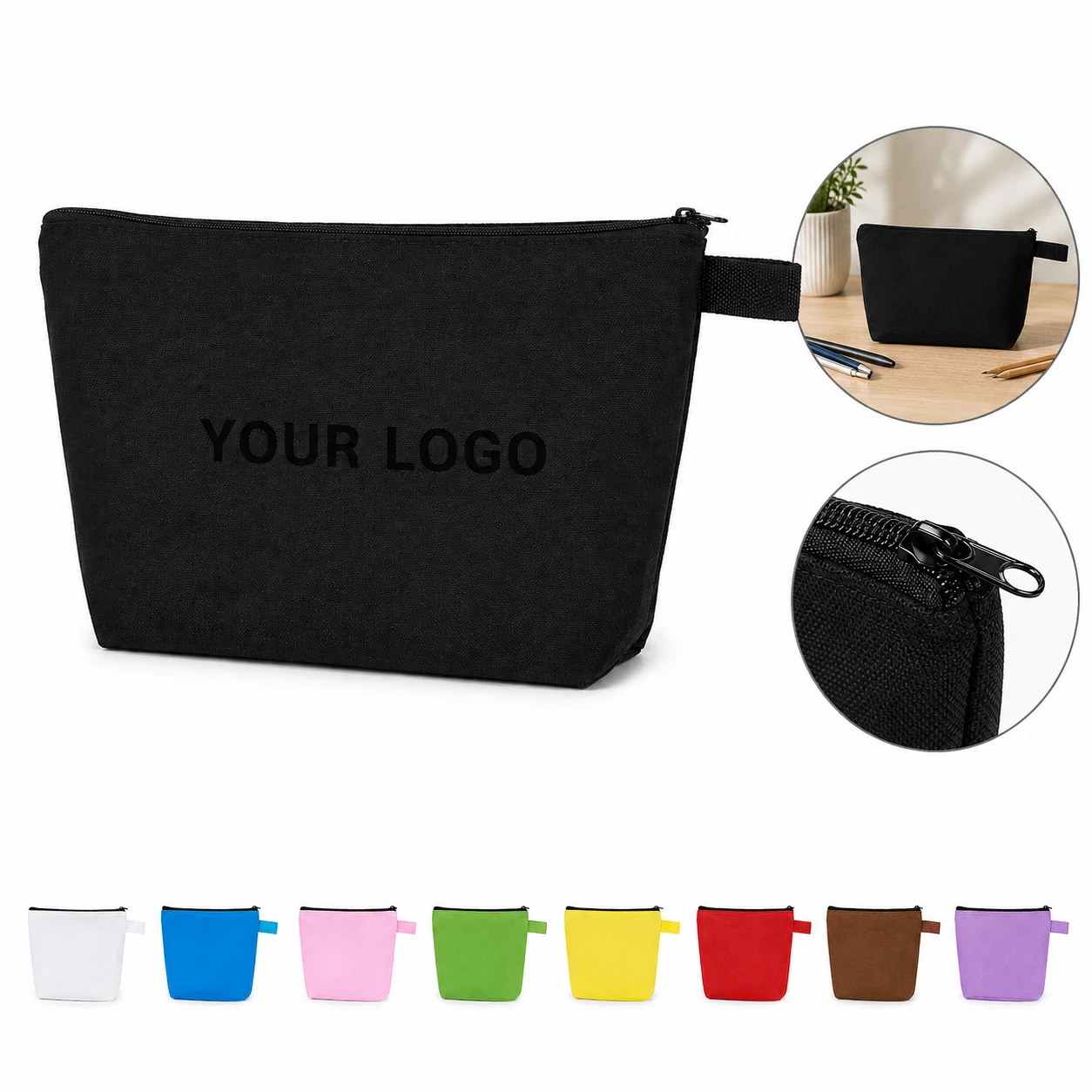 Portable Colorful Canvas Zipper Cosmetic Stationery Storage Pouch