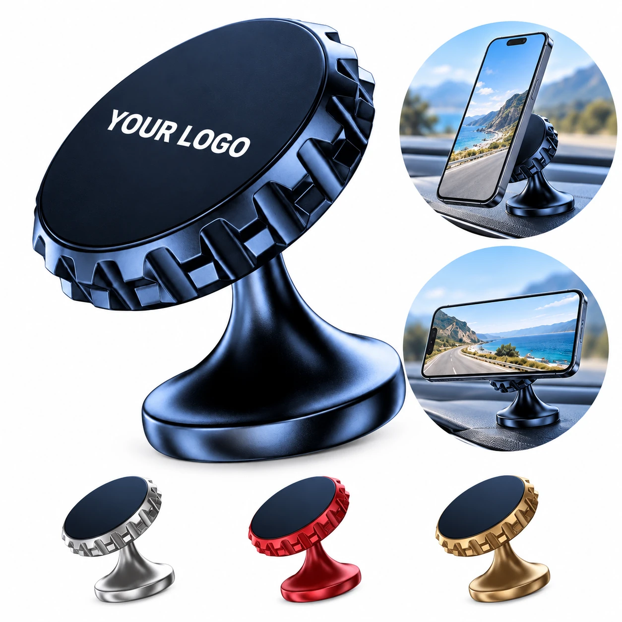 Magnetic Car Dash Phone Holder, 360° Rotation, Non-Slip Dashboard Base
