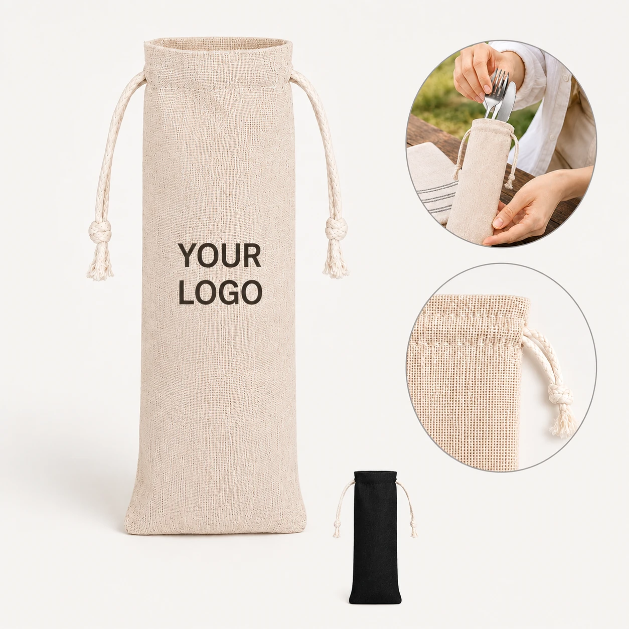 Reusable Cutlery Travel Storage Drawstring Bag Straw Pouch