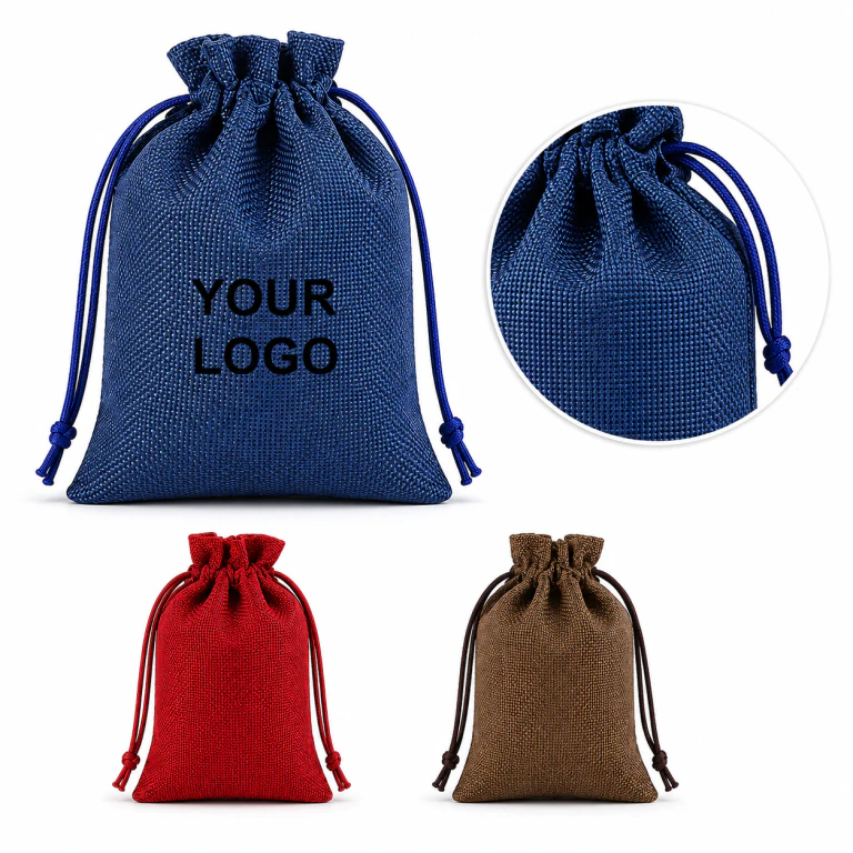 Linen Drawstring Gift Bags with Christmas Number Stickers & Clips