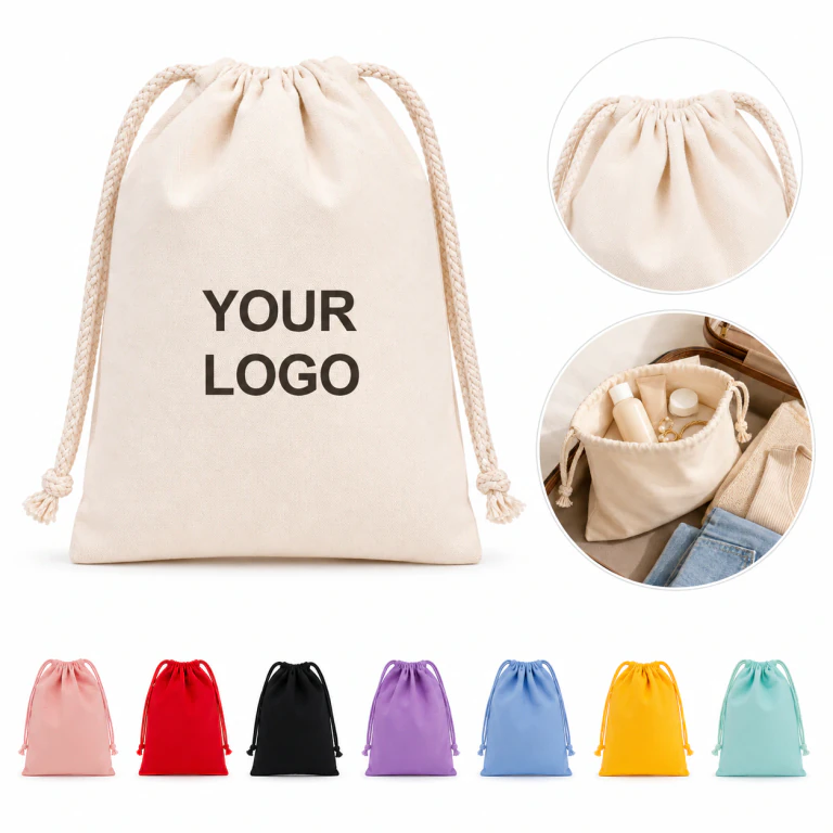 Custom Canvas Drawstring Pouch for Makeup Jewelry Travel Gifts