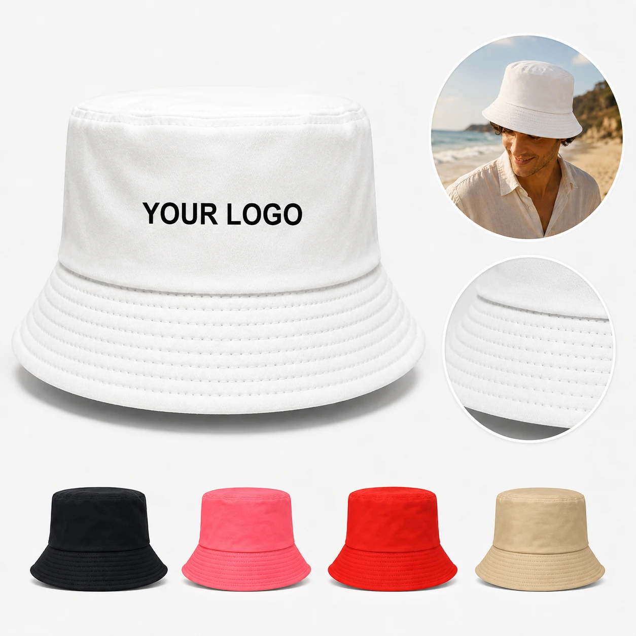Custom Cotton Embroidery Logo Beach Fishing Bucket Hat