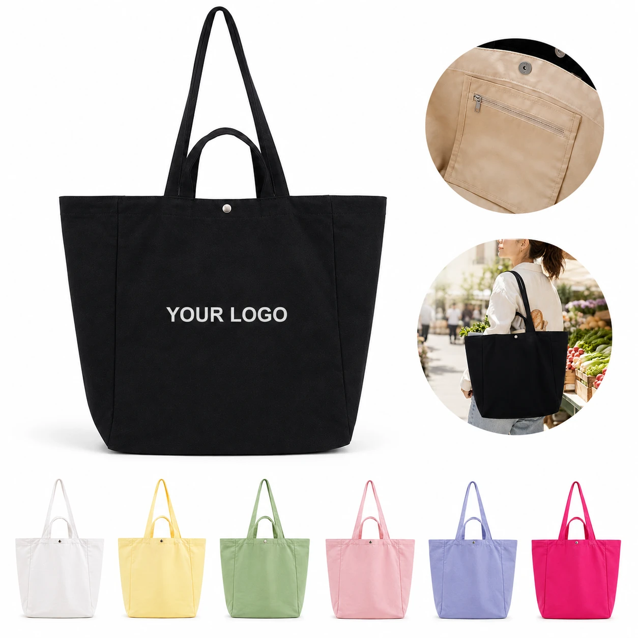 Large Capacity Portable Colorful Customizable Canvas Tote Bag