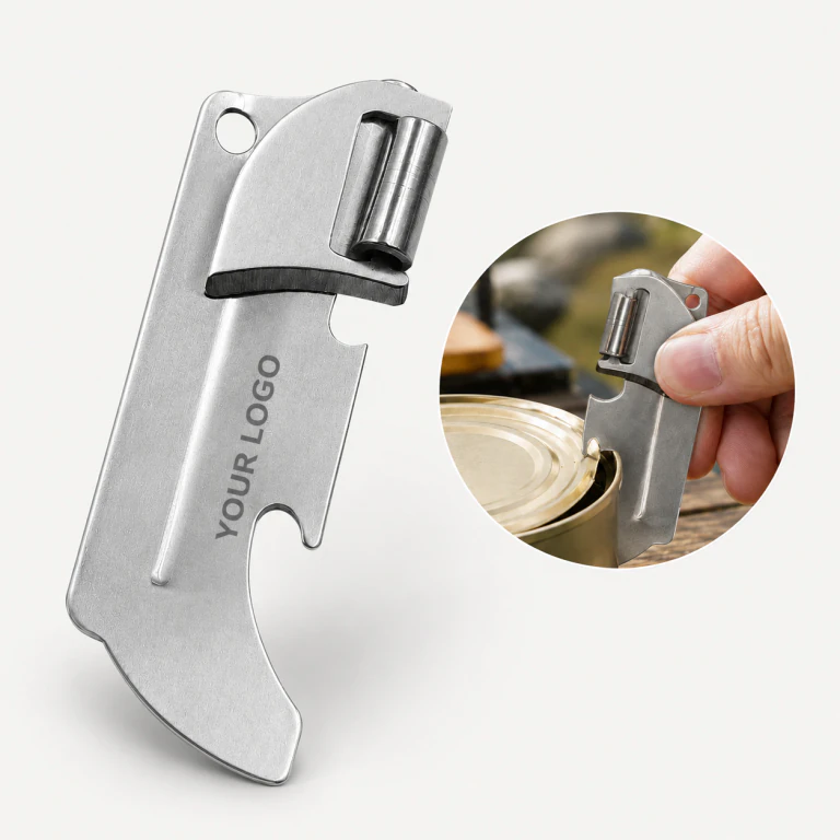Stainless Steel Mini Folding Can Opener with Keychain for Camping