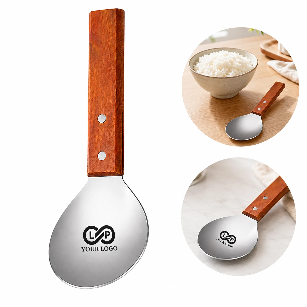 Stylish Durable Stainless Steel Wooden Handle Rice Spoon