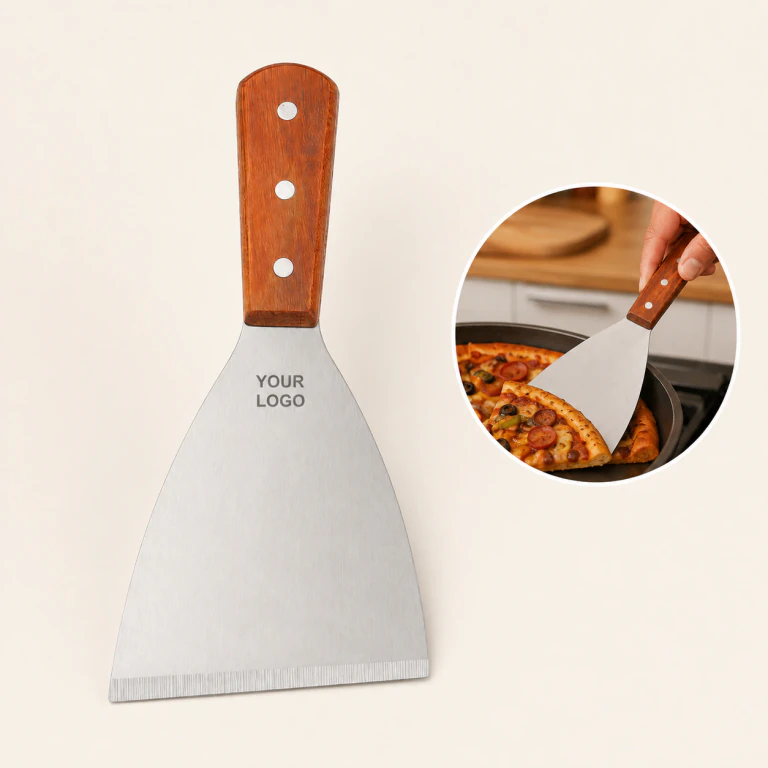 Stainless Steel Angled Kitchen Spatula with Wooden Handle
